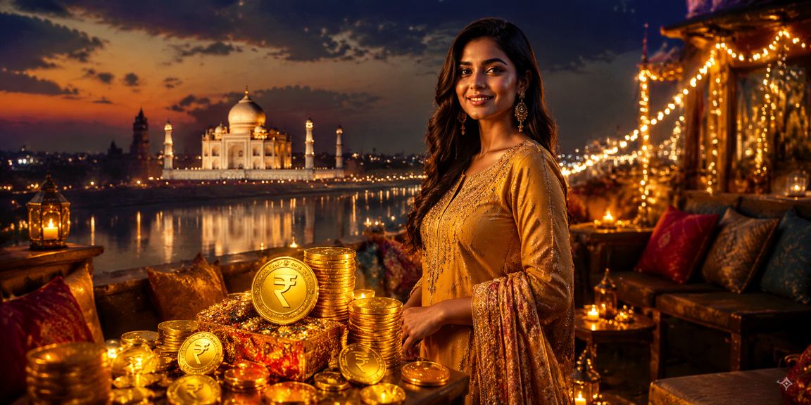 Young Indian woman registering for betting platform on mobile phone