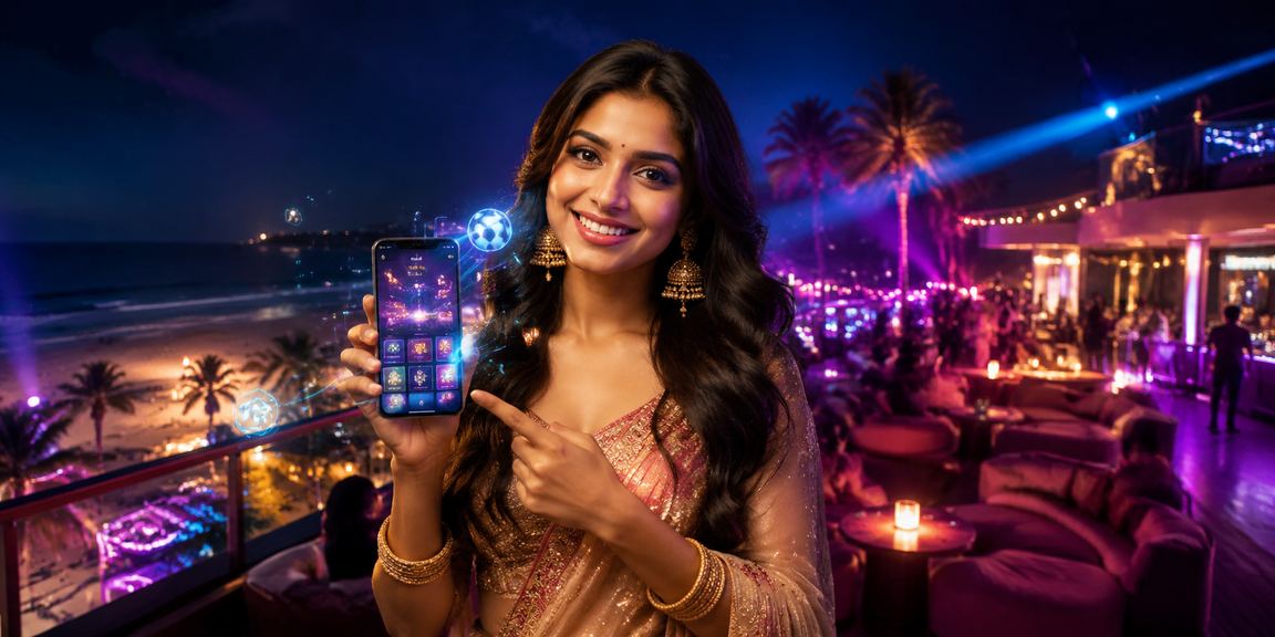 A player enjoying casino games at Goa beachside on a mobile device
