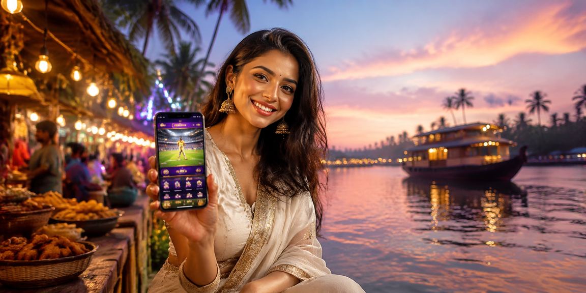 Player buying lottery and cricket betting tickets in Kerala backwaters market